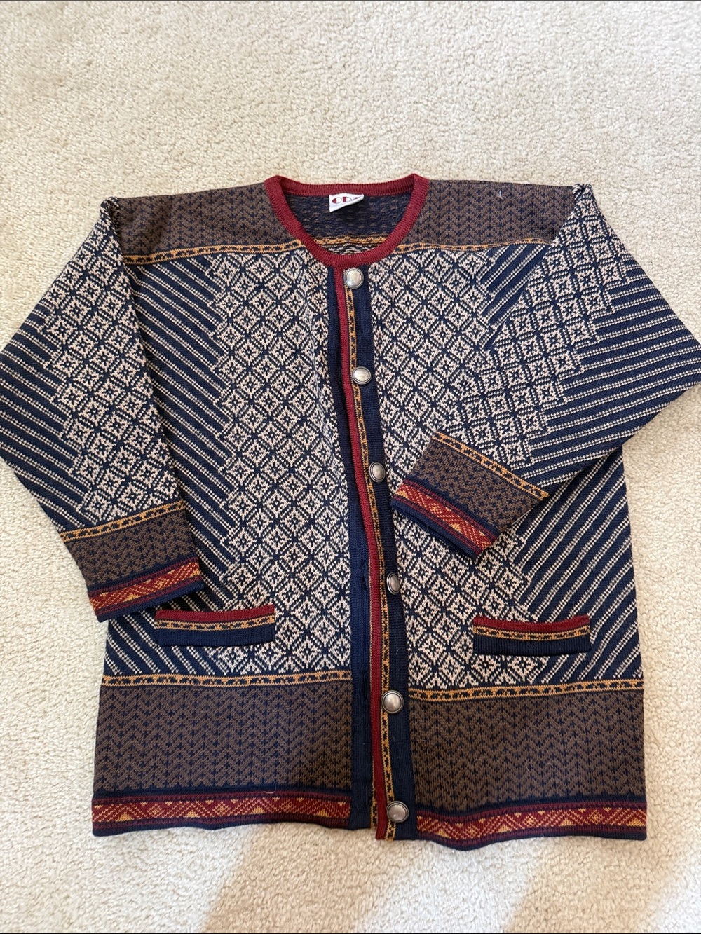 Classic Navy and Cream Patterned Women’s Cardigan